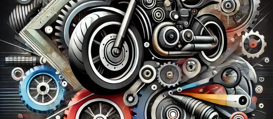 DALL·E 2024-07-24 11.10.09 - Abstract image representing the concept of motorcycle tire maintenance. Include elements that evoke the idea of inspection, pressure check, rotation,